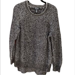 Ellen Tracy Small Black White Pullover Sweater Marled Cotton Chunky Oversized